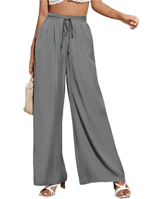 Caroline – Højtaljede bukser med vide ben og snørebånd