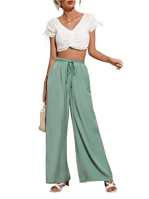 Caroline – Hochtaillierte Hose mit weitem Bein und Schnürung