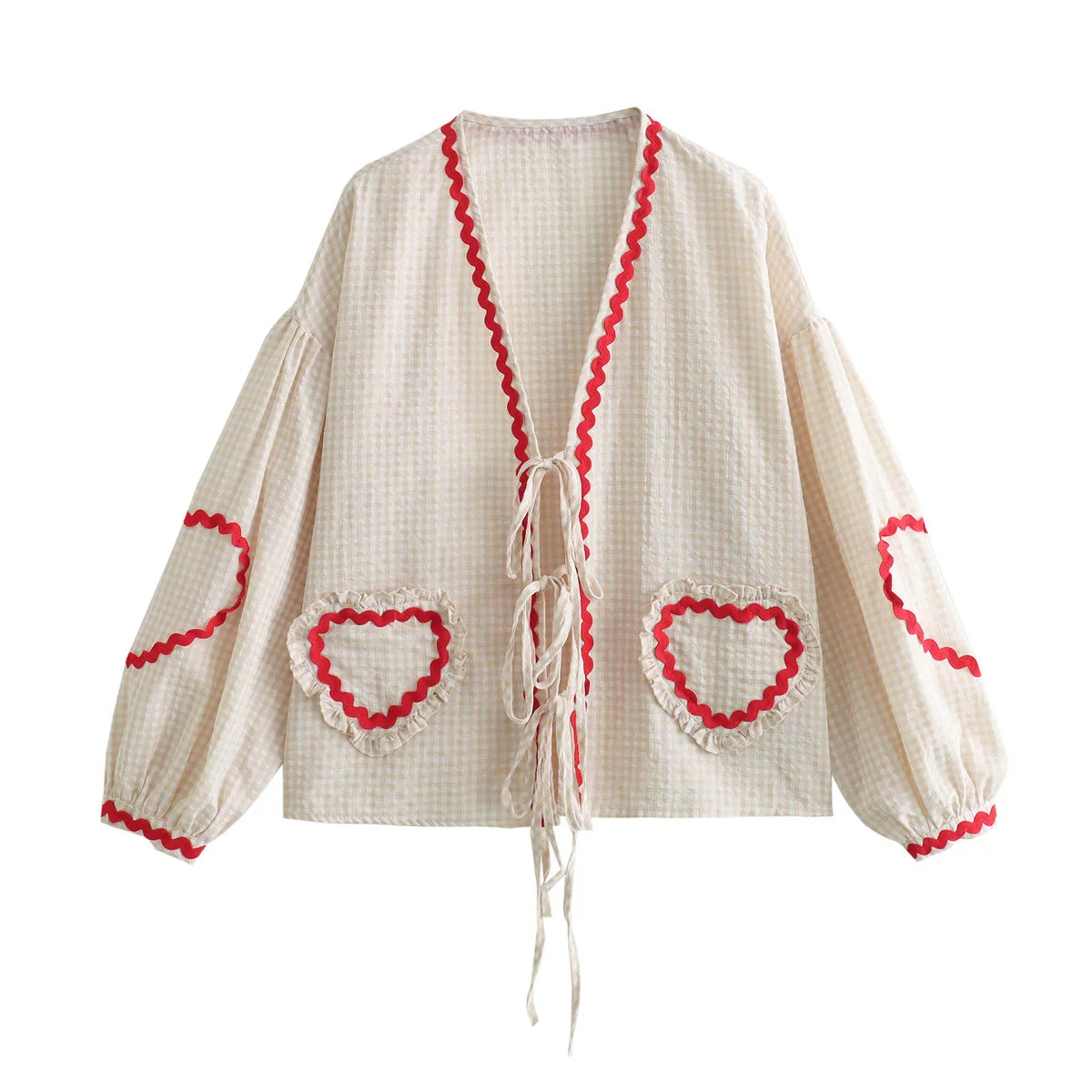 Marga - Blusa suelta con bolsillos en forma de corazón para mujeres