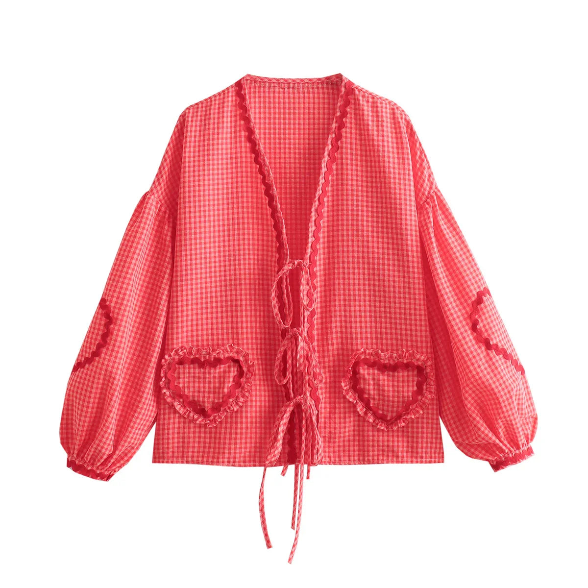 Marga - Blusa suelta con bolsillos en forma de corazón para mujeres