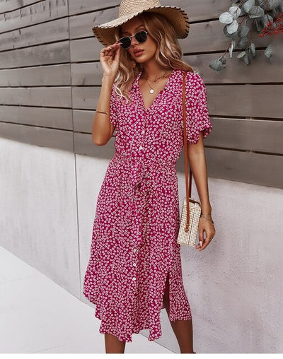 Marina - Vestido midi de verano con estampado de flores