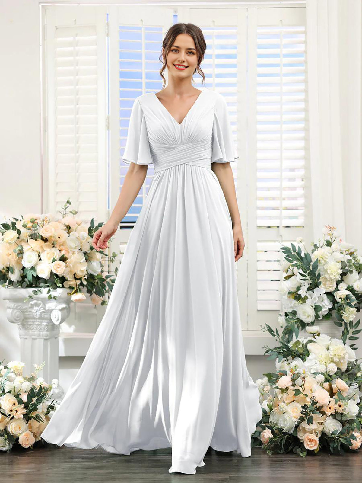 Magdalena - Hübsches Chiffonkleid mit V-Ausschnitt