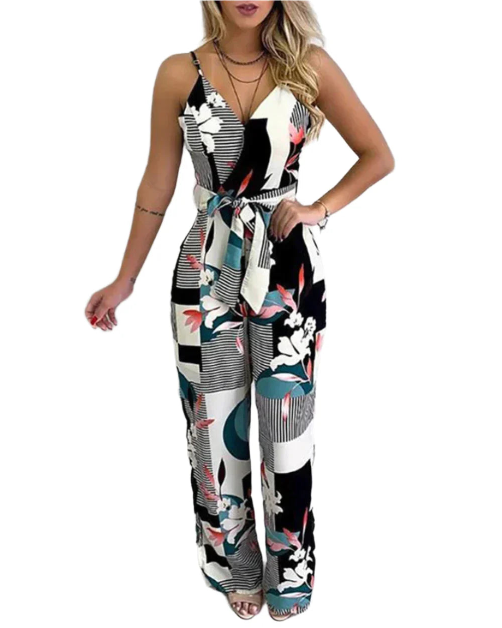 Freja - Gemusterter Jumpsuit mit schmeichelhaftem Gürtel und einzigartigem Stil