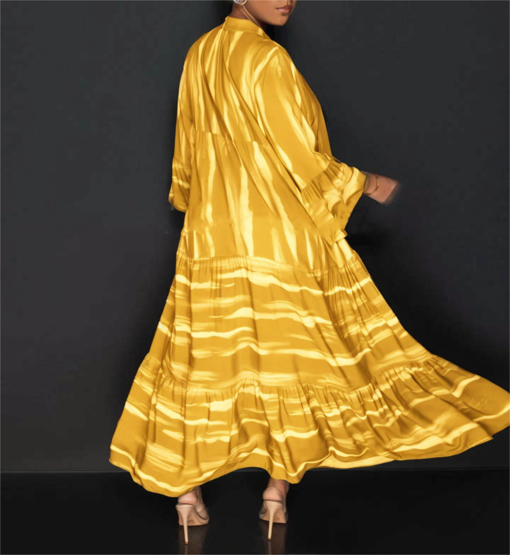 Lillian - Afslappet abayakjole med print og lange flæsekanter