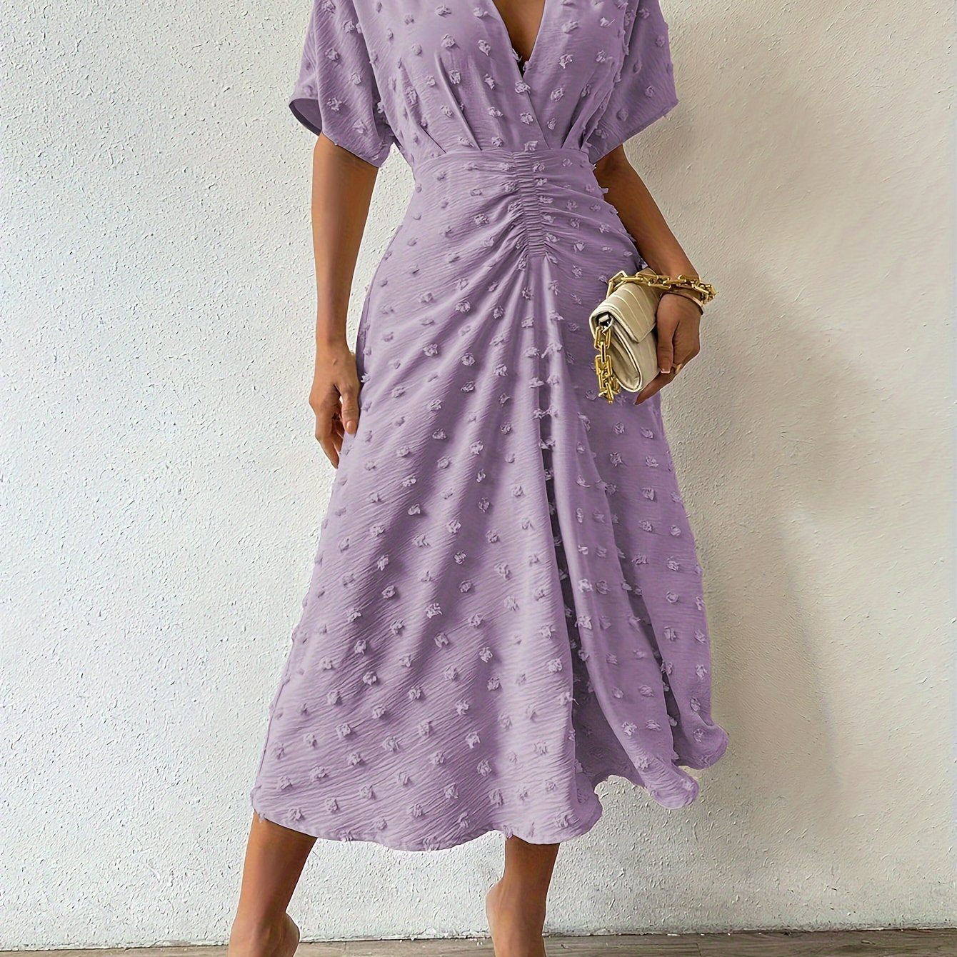 Selma – Vestido midi plisado acogedor con escote en V