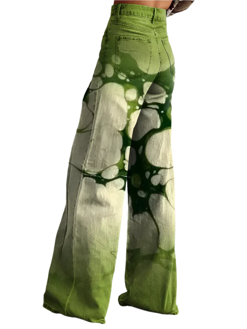 Cleo - Pantalones color marfil con matices retro verdes