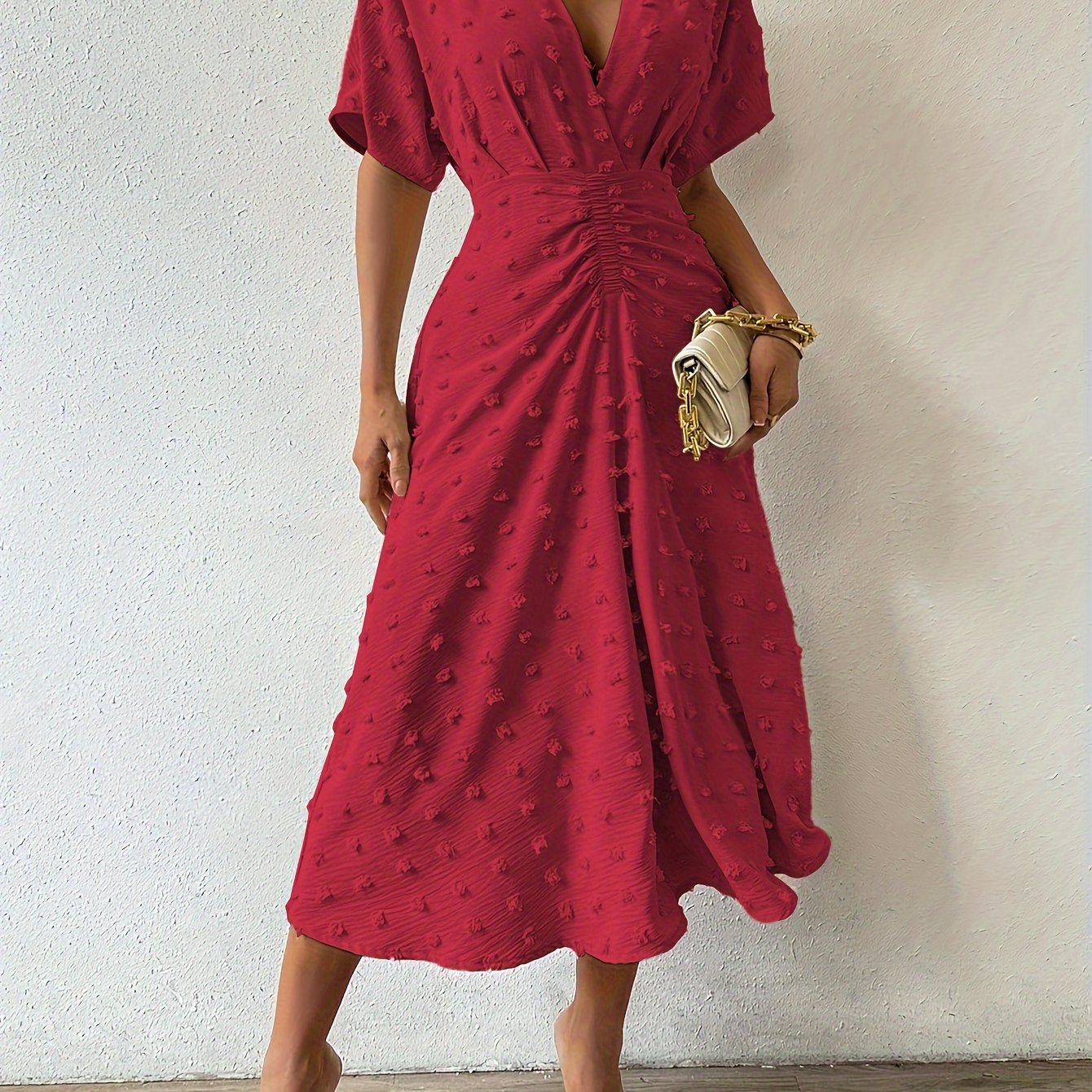 Selma – Vestido midi plisado acogedor con escote en V