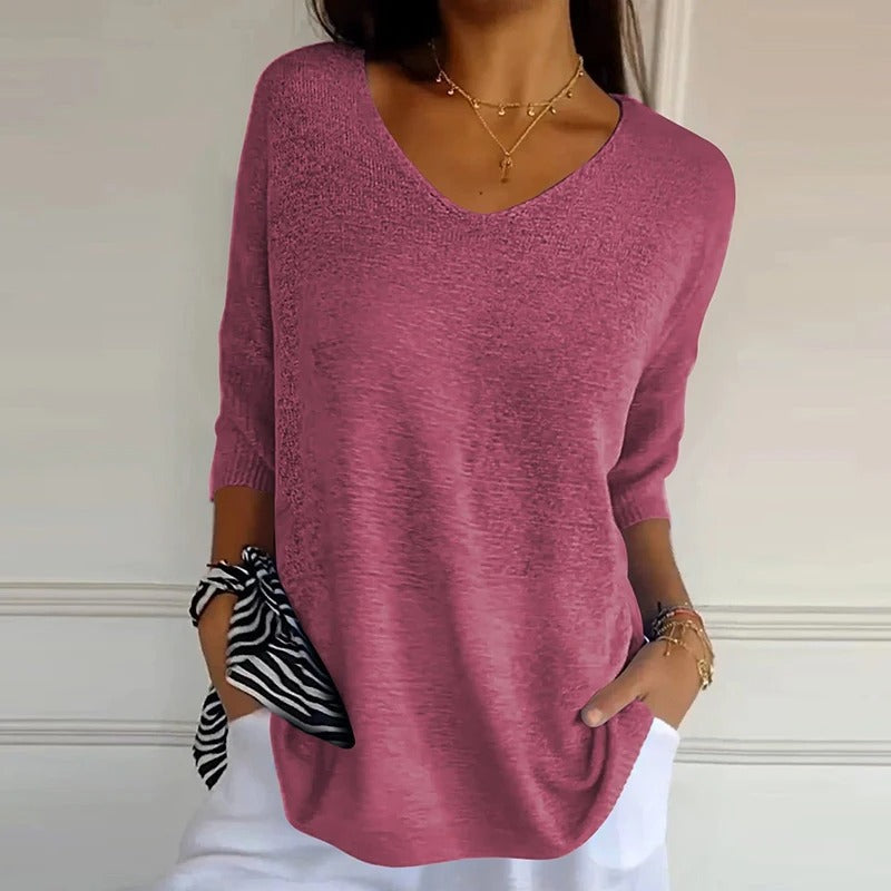 Ava - Top de manga corta con escote en V y ajuste casual