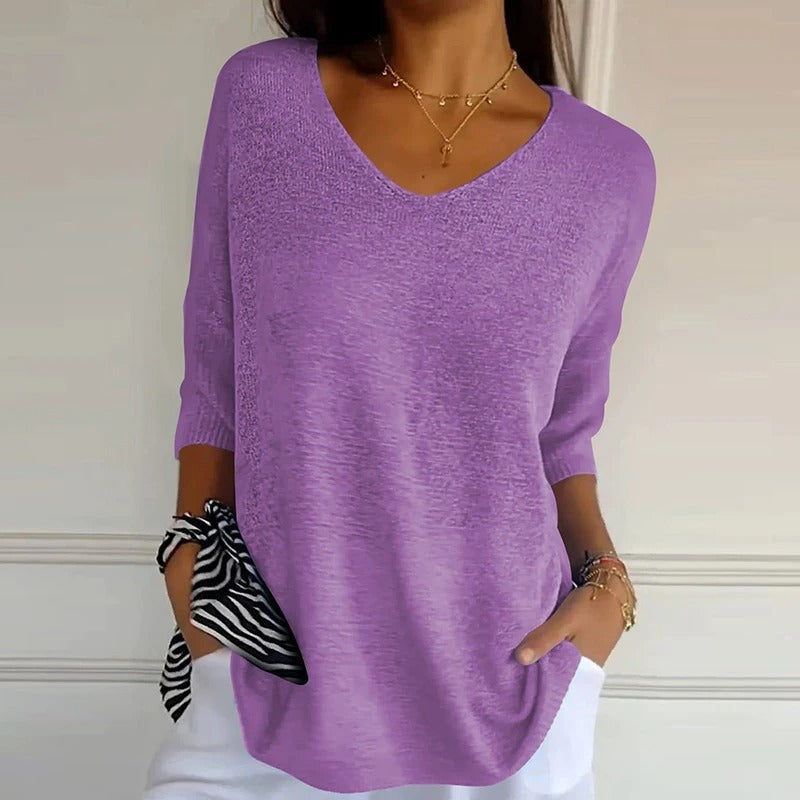 Ava - Top de manga corta con escote en V y ajuste casual