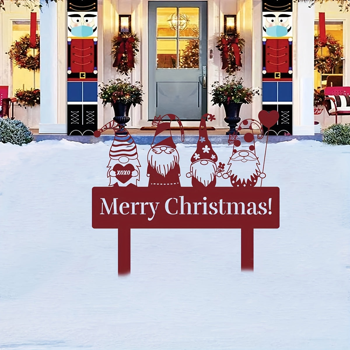 Gnomo navideño colorido pincho de jardín de metal