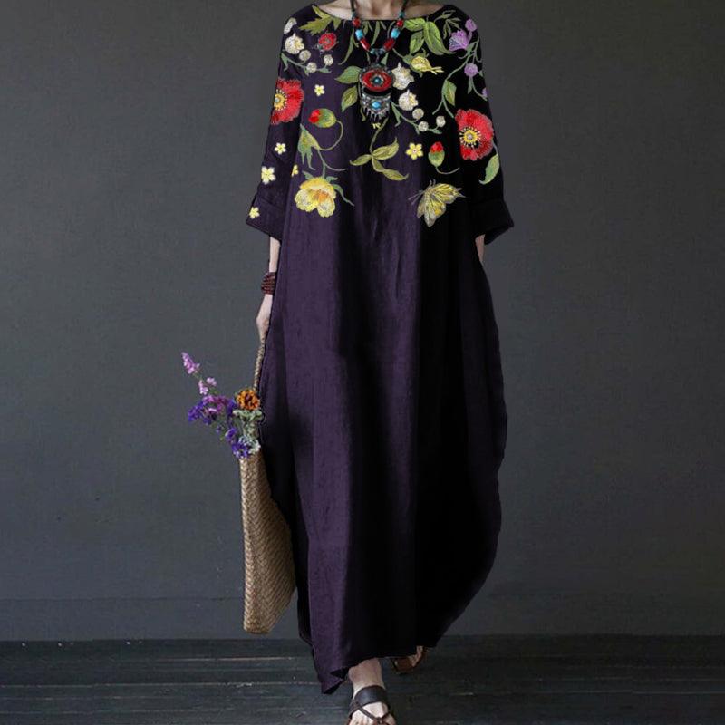 Amber - vestido vintage de manga media con estampado floral