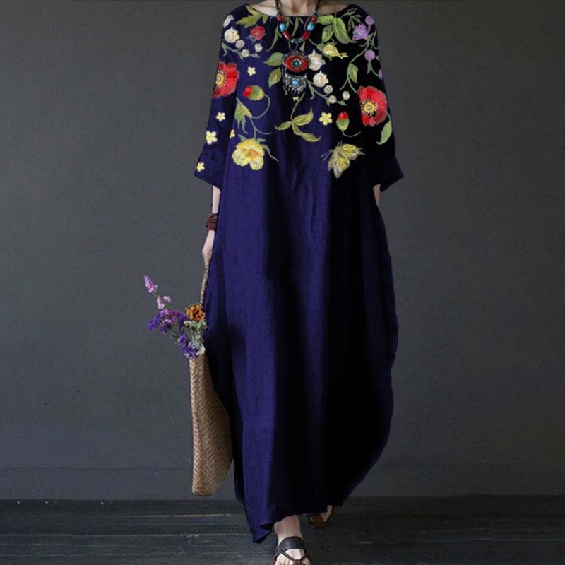 Amber - vestido vintage de manga media con estampado floral