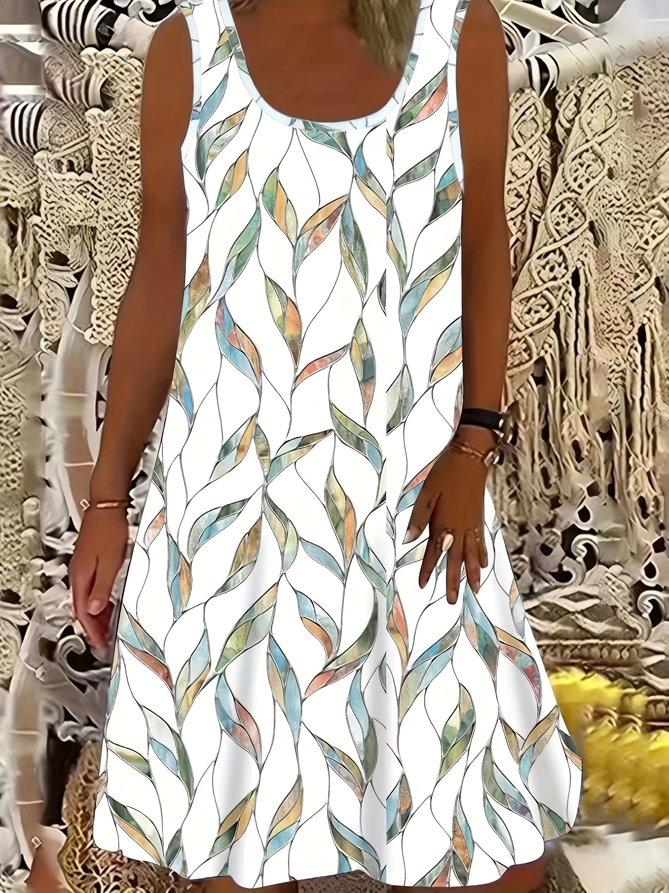 Nora moderno diseño de hojas vestido sin mangas para mujer