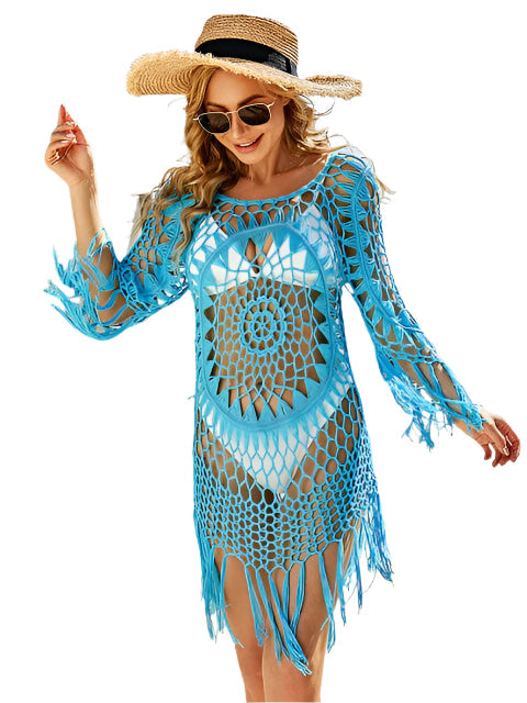 Sierra - Handgehäkelter Quasten-Strandüberwurf