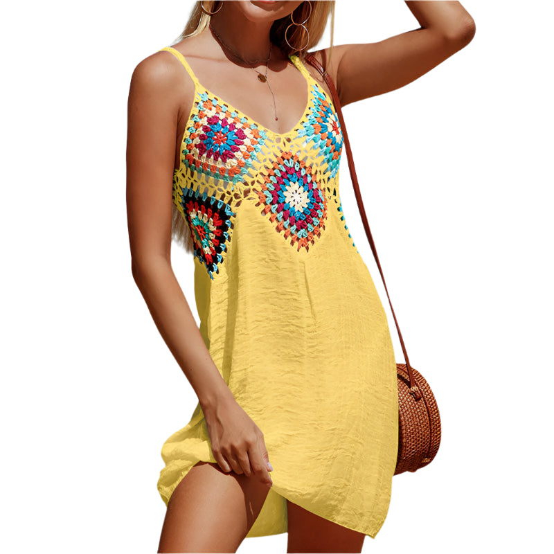Suzie - Rechteckiges gehäkeltes Mini-Strandkleid