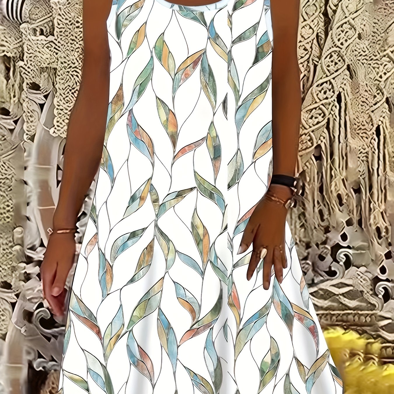 Nora moderno diseño de hojas vestido sin mangas para mujer