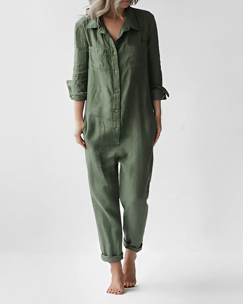 Halldora - Langärmliger Jumpsuit mit Knopf und unten