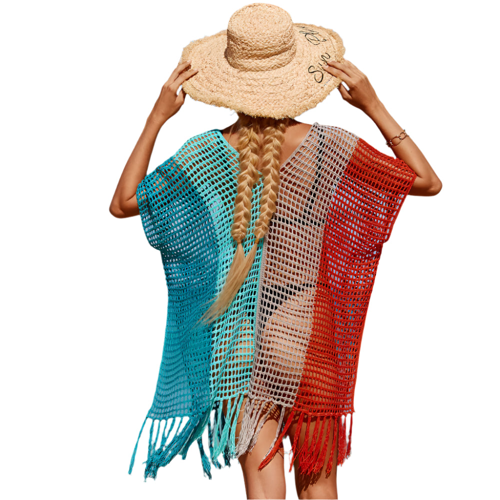 Tamia - Farbblock gehäkeltes Mini Strand Cover-up