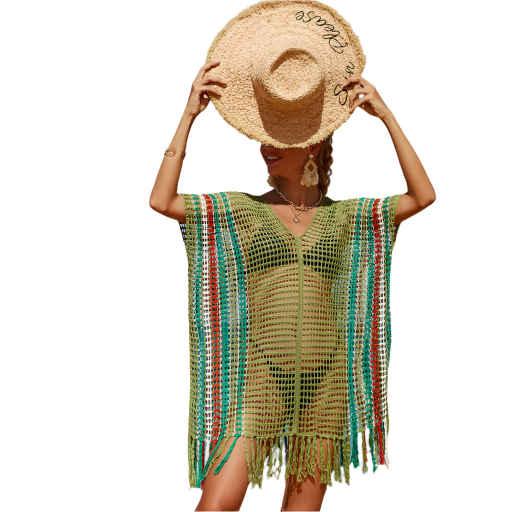 Tamia - Farbblock gehäkeltes Mini Strand Cover-up