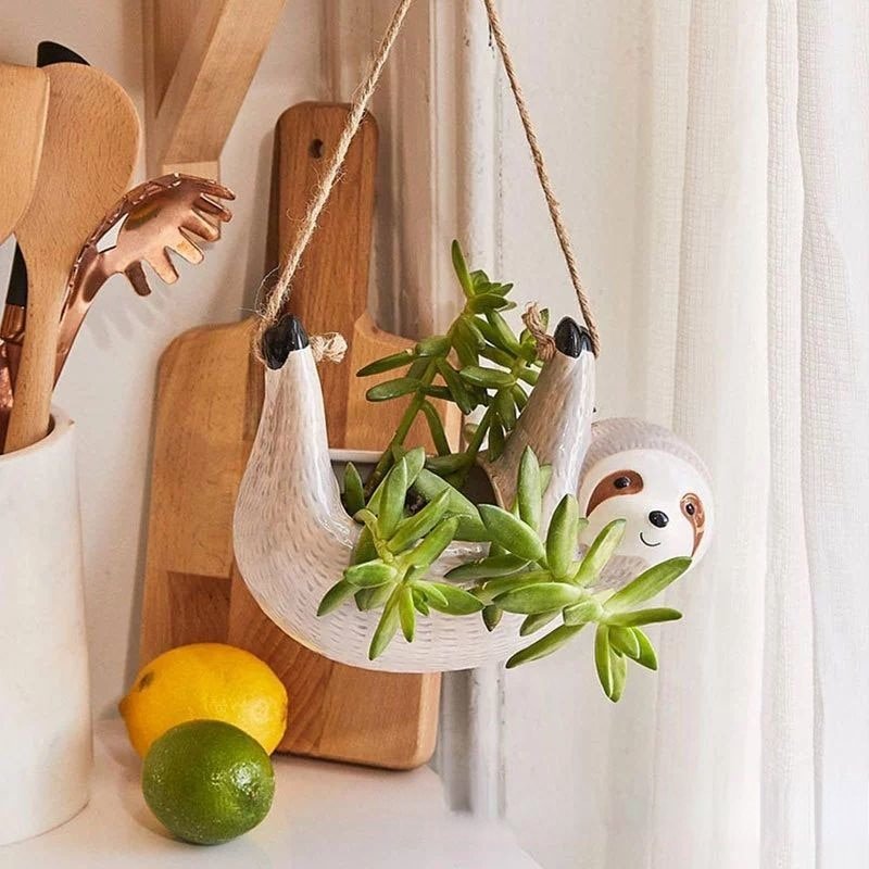 SlothGarden - Charmante hängende keramische Pflanzenschale für deine Indoor-Oase