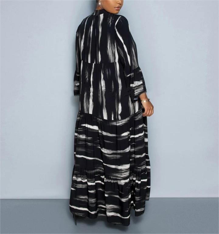 Lillian - Afslappet abayakjole med print og lange flæsekanter