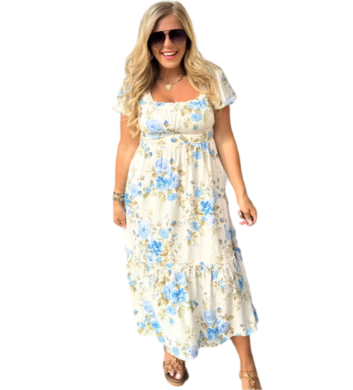 Karina - Blühendes Midi-Kleid mit klassischem Halsausschnitt
