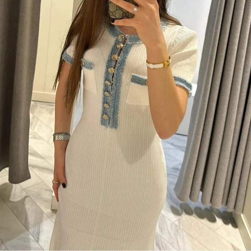 Billie - Denim-Patchwork-Knittedress