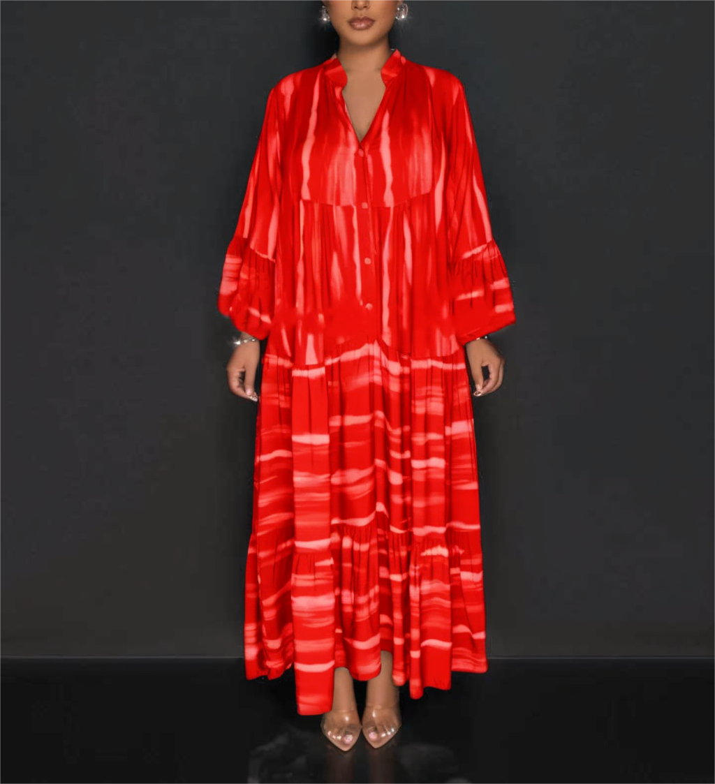 Lillian - Afslappet abayakjole med print og lange flæsekanter