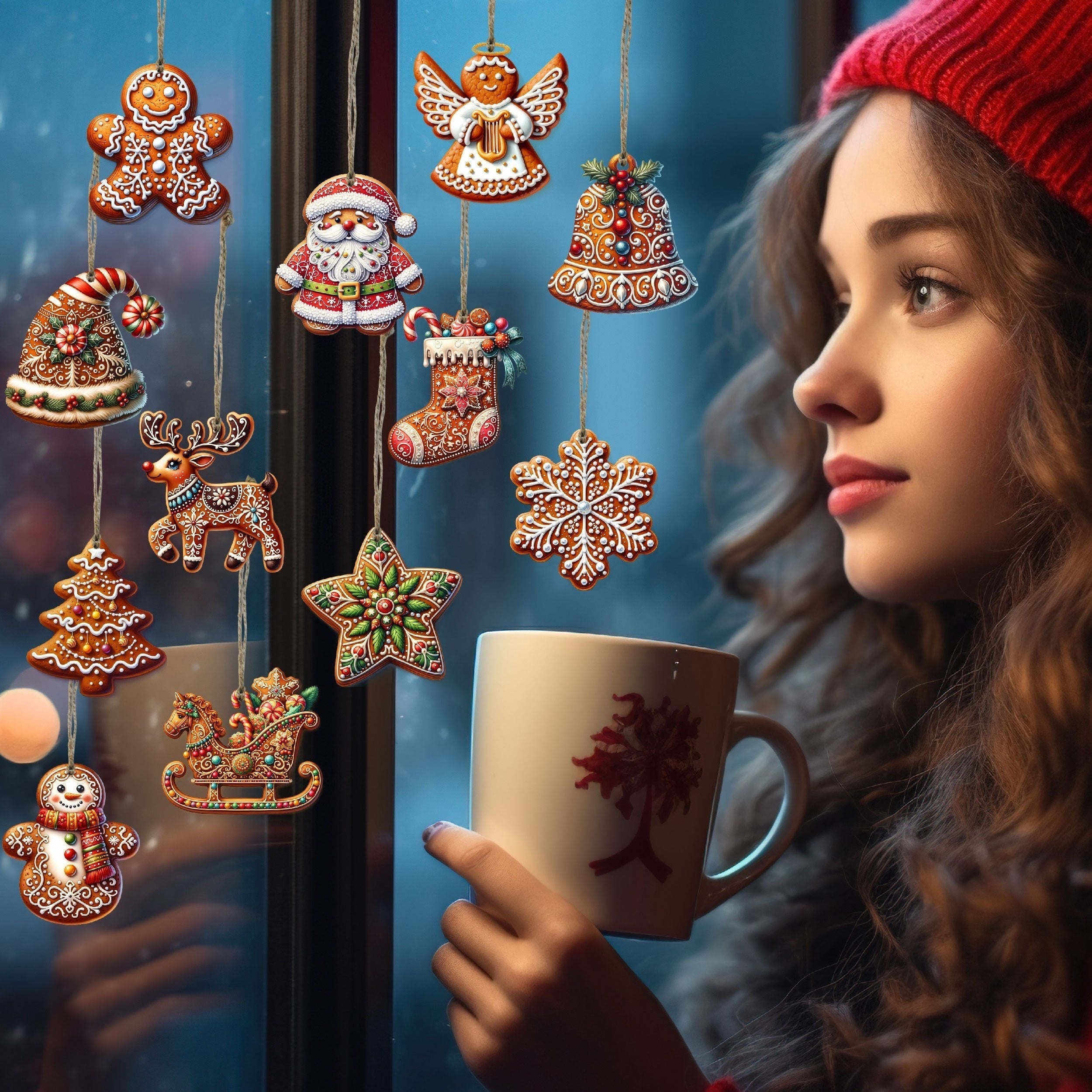 Set de 12 adornos navideños de madera hechos a mano