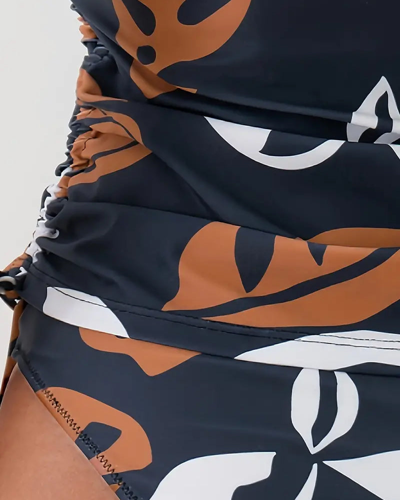 Janica - Bikini con pliegues y estampado de hojas