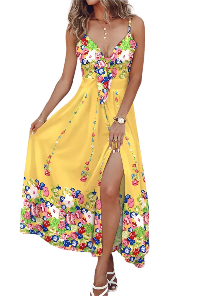 Ellie - Vestido largo de tirantes finos con estampado relajado