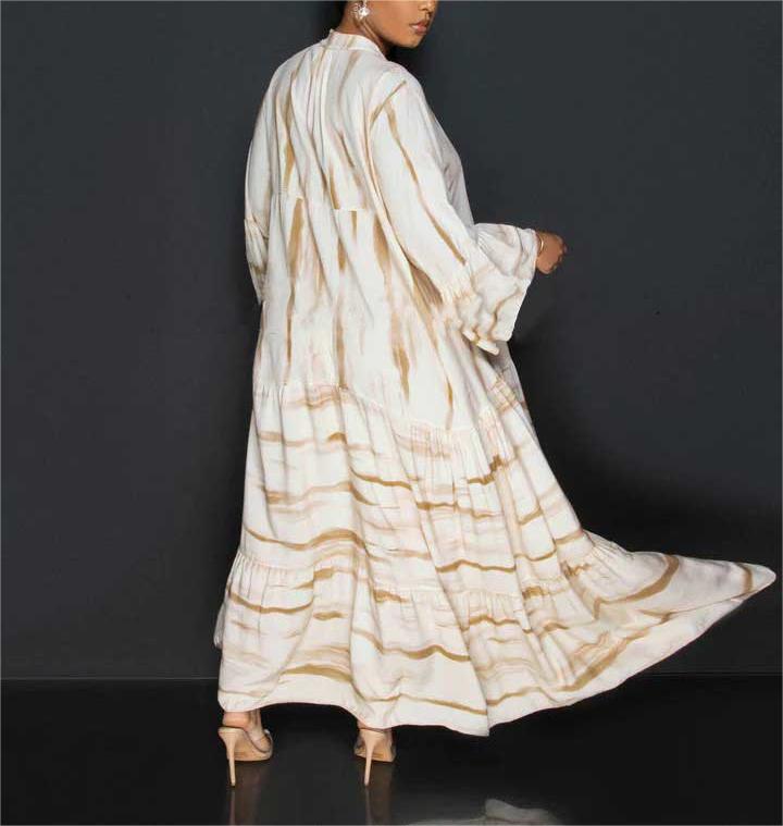 Lillian - Afslappet abayakjole med print og lange flæsekanter