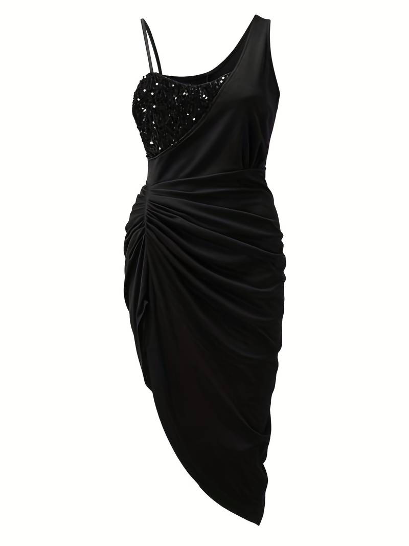 Andrea - Asymmetrisches Ein-Schulter Cocktail Paillettenkleid