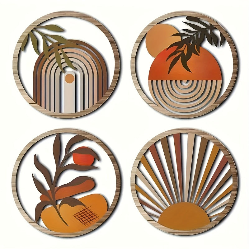 RuralAura Boho Holz-Wandkunst Set – Rustikale geschnitzte hängende Skulpturen