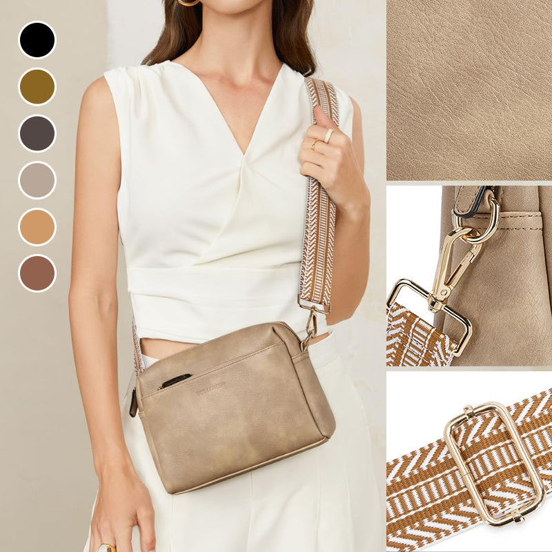 Luisa - Schultertasche mit dreifachem Reißverschluss und gestreitem Riemen