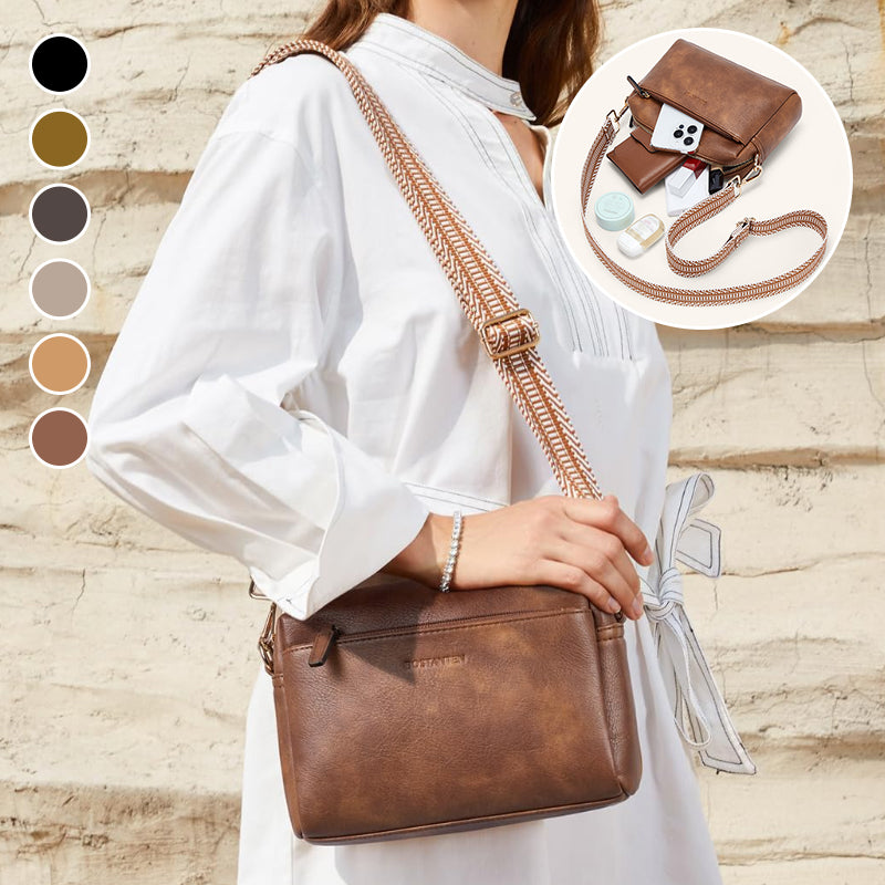 Luisa - Schultertasche mit dreifachem Reißverschluss und gestreitem Riemen