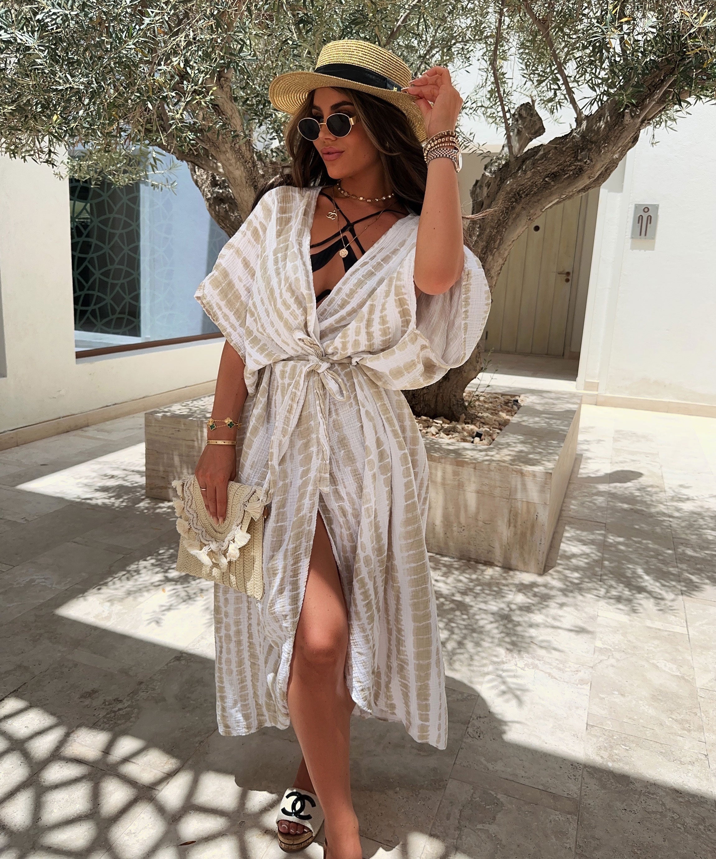 Malorie - Beigefarbene Schlangenprint Sommer-Cover-up