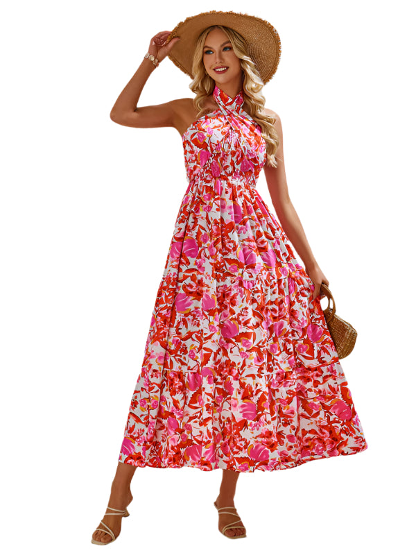 Delia - Abito lungo a collo halter fiorito