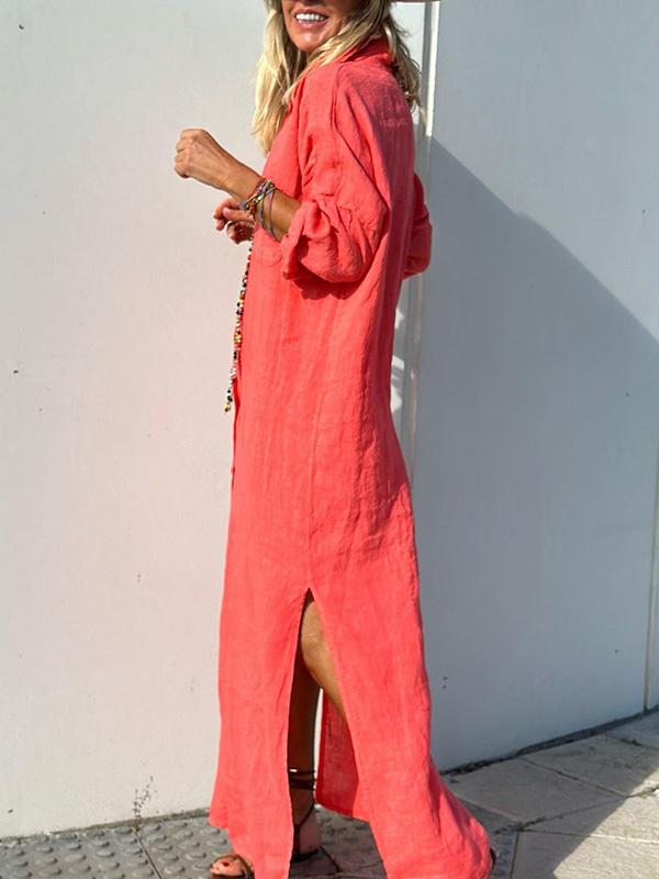 Beverly - Elegant langærmet skjortekjole med foldekrave