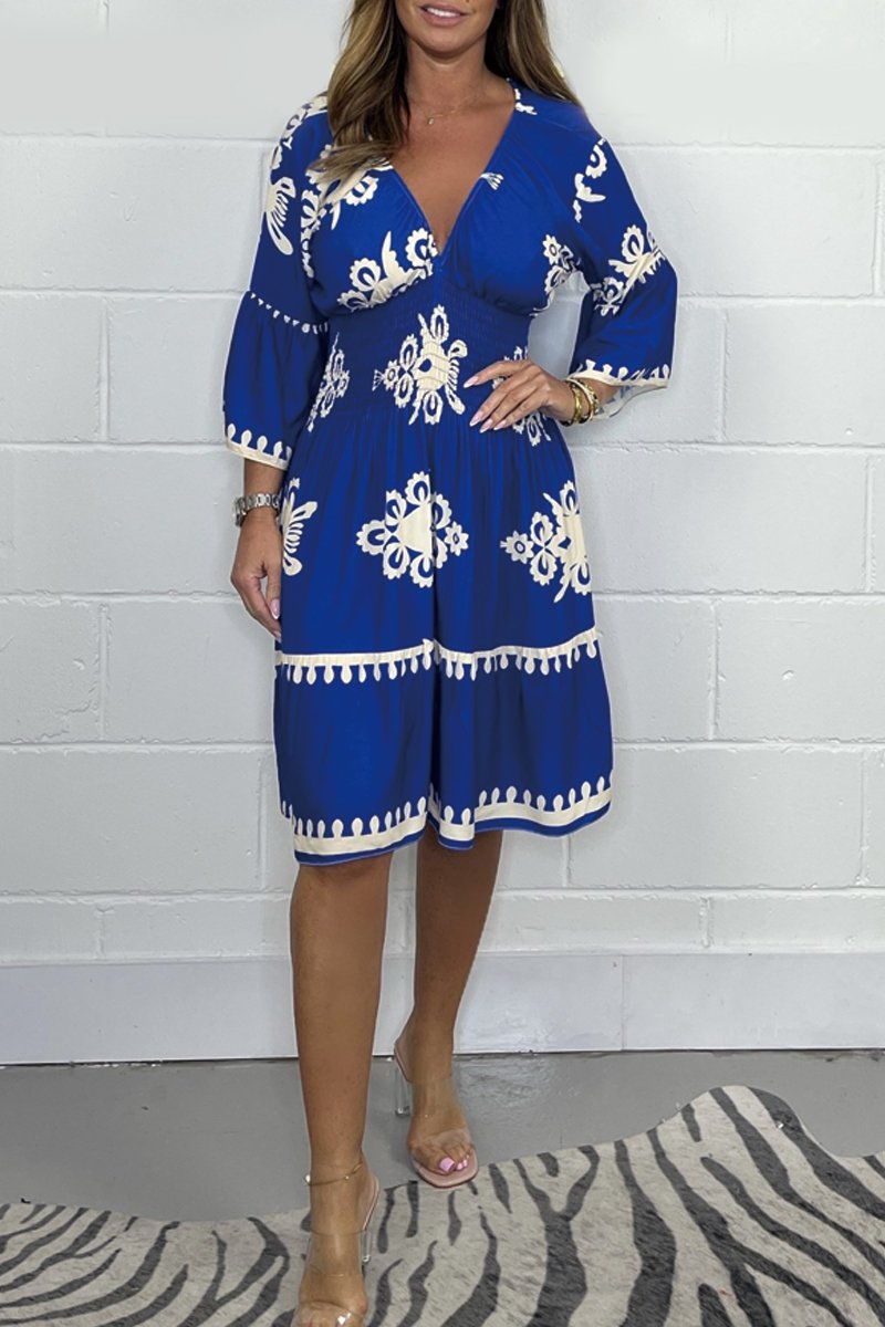 Grethe - Vestido midi con escote en V estampado