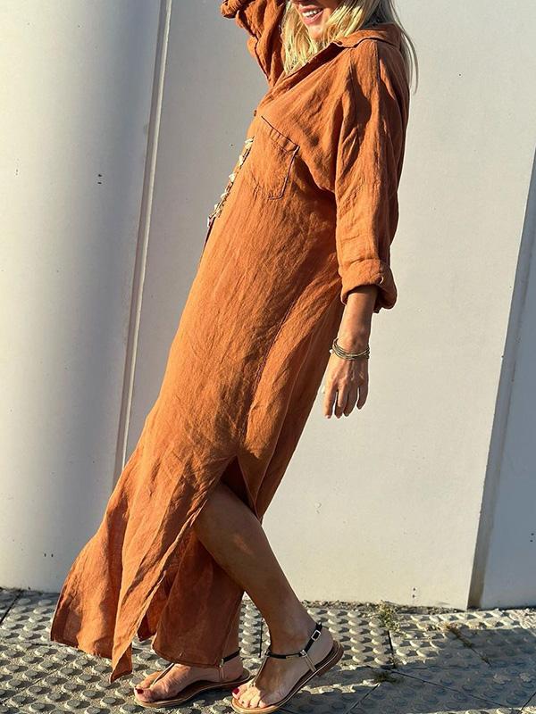 Beverly - Elegant langærmet skjortekjole med foldekrave