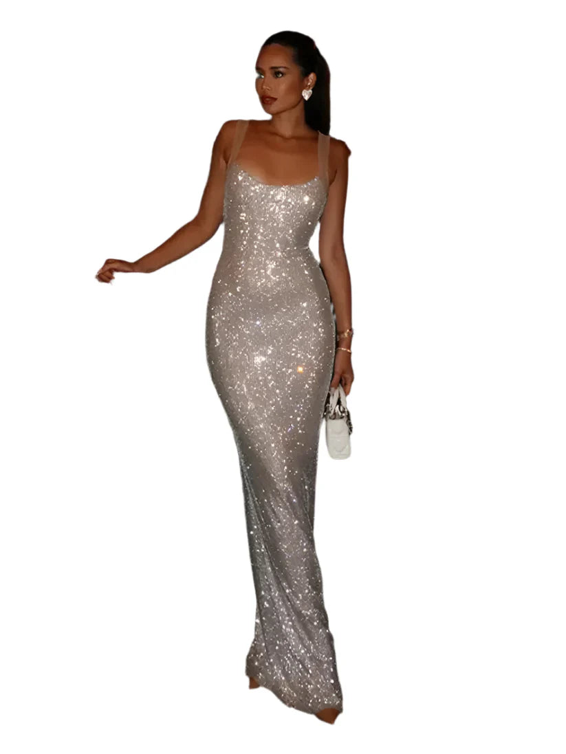 Claire - Feldendes silber Glitzerkleid