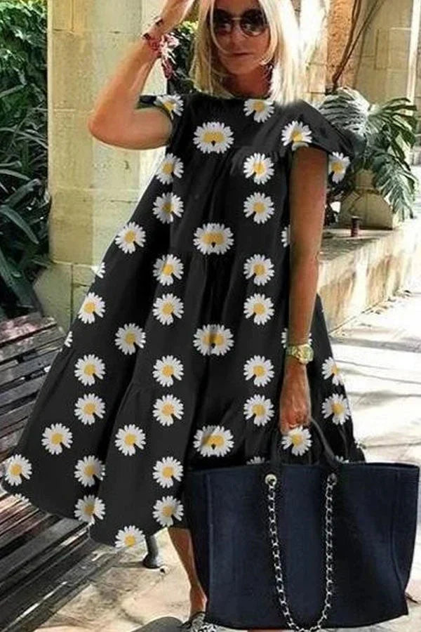 Brunhilde - Vestido corto con volantes y estampado floral de manga corta