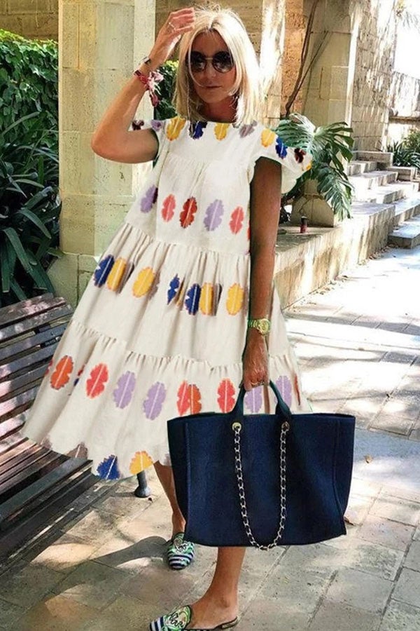 Brunhilde - Vestido corto con volantes y estampado floral de manga corta