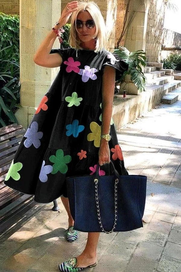 Brunhilde - Kurzärmeliges Blumenmuster-Rüschenspielkleid