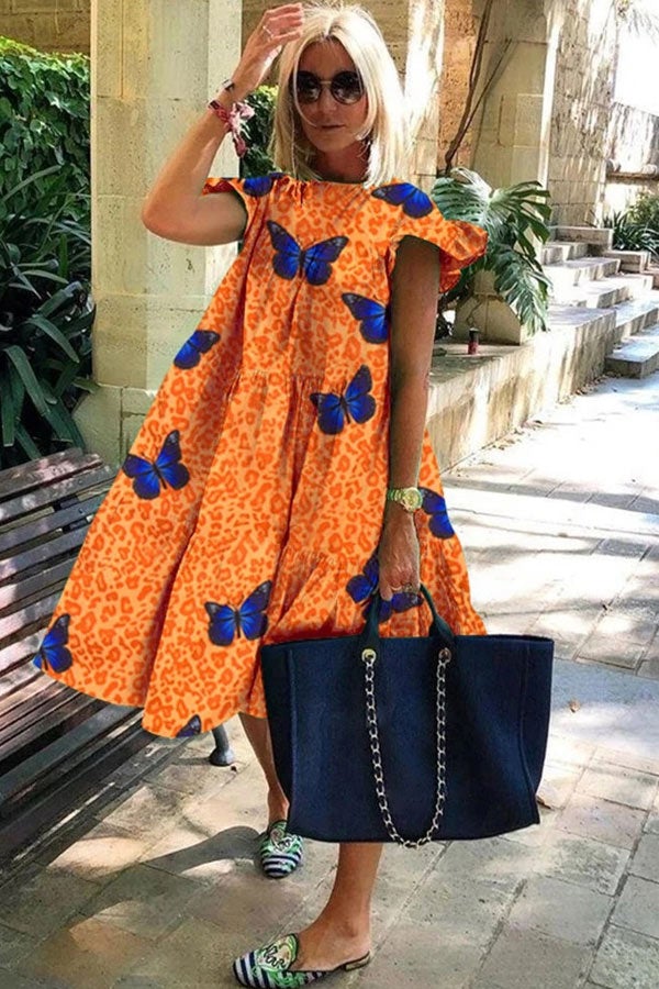 Brunhilde - Vestido corto con volantes y estampado floral de manga corta