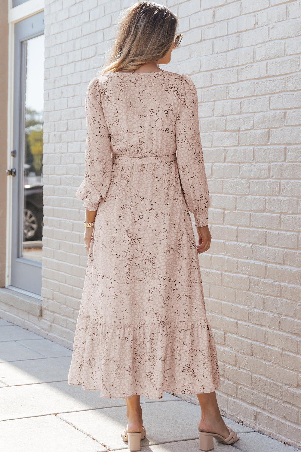 Jasmin - vestido largo con estampado de leopardo y cinturón de lazo