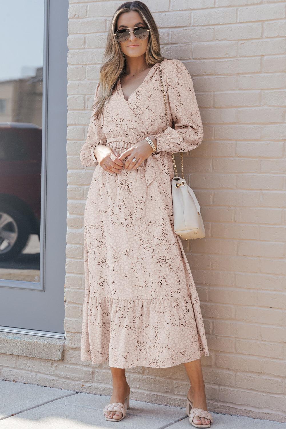 Jasmin - Maxikleid mit Leopardenmuster und Bindegürtel
