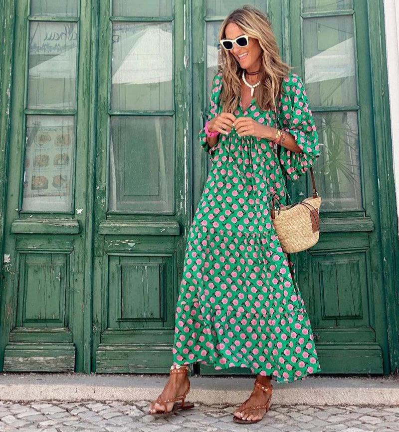 Elizabeth - Vestido con mangas abullonadas estampado extragrande