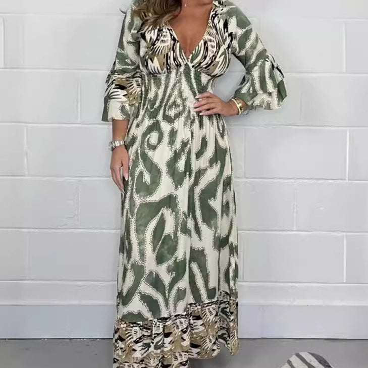 Gry – vestido de manga larga con escote en V profundo